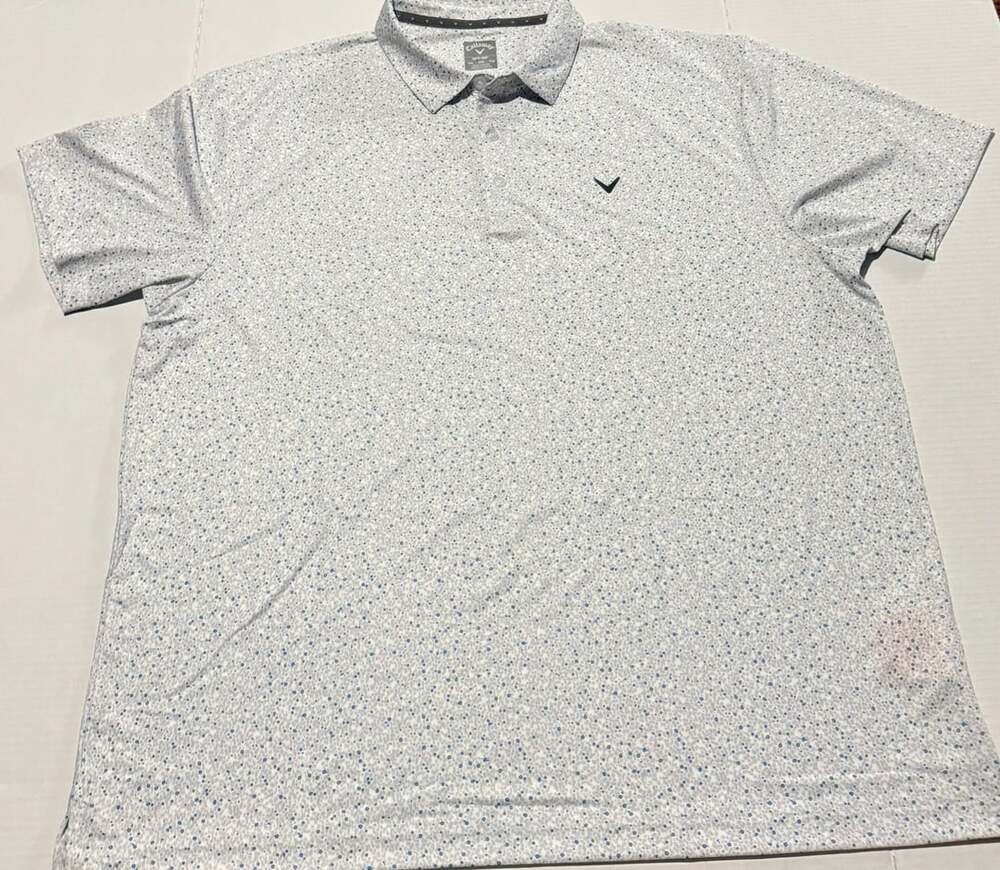 Callaway Opti-Dri Golf Polo Size XXL White Blue Confetti Floral Print